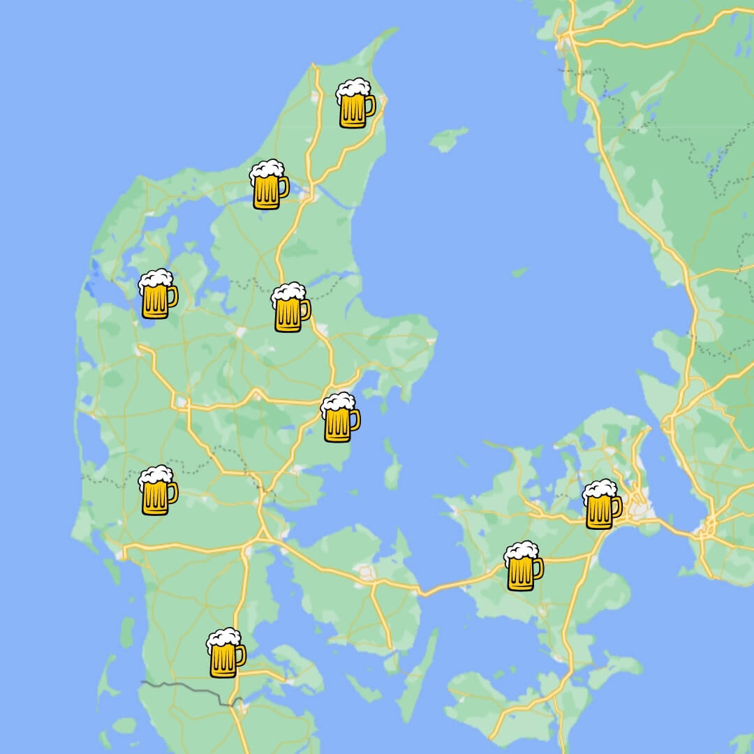 kort over danske bryggerier